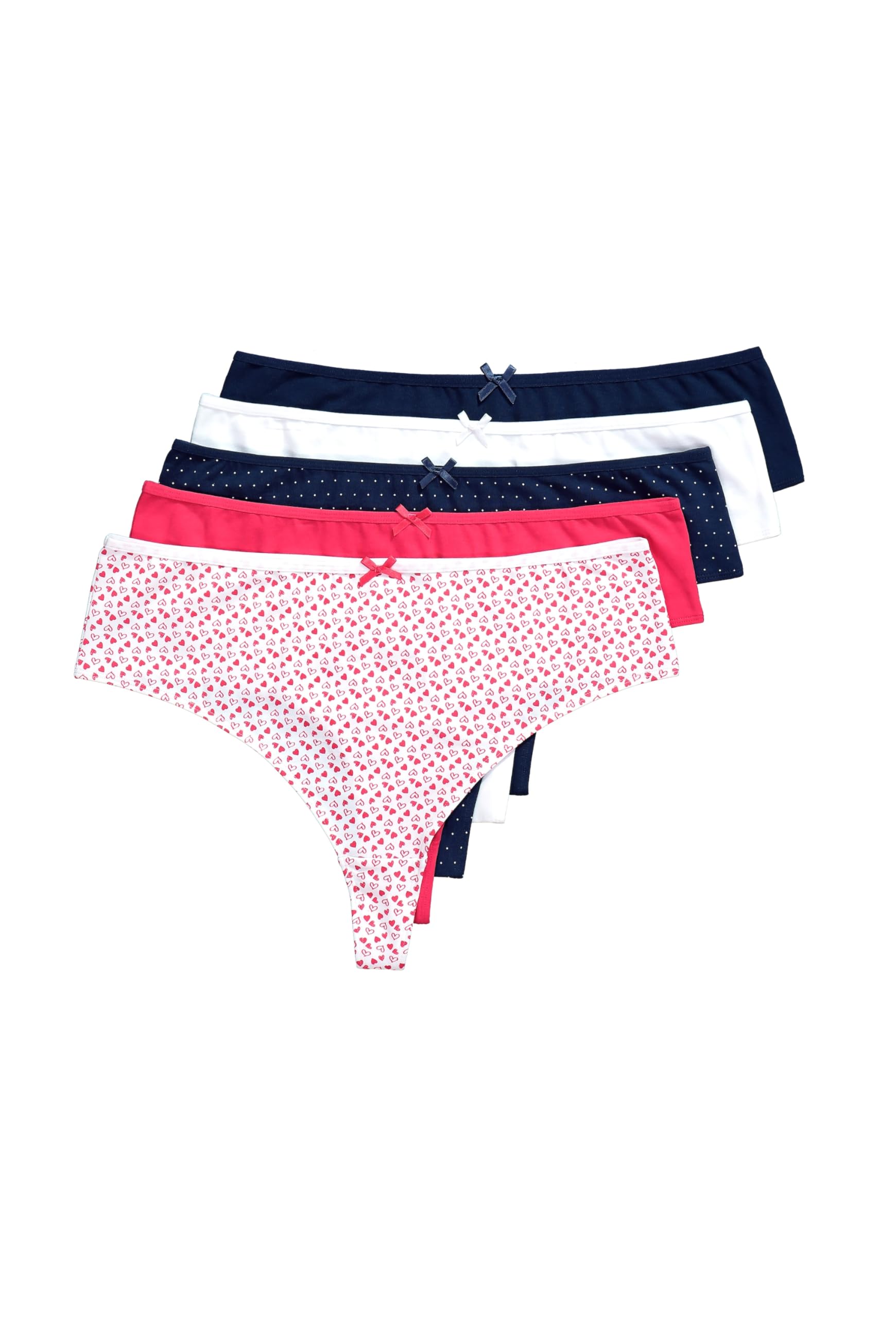 Ulla Popken Damen große Größen Übergrößen Plus Size Strings, 5er-Pack, Herzen/einfarbig 844528