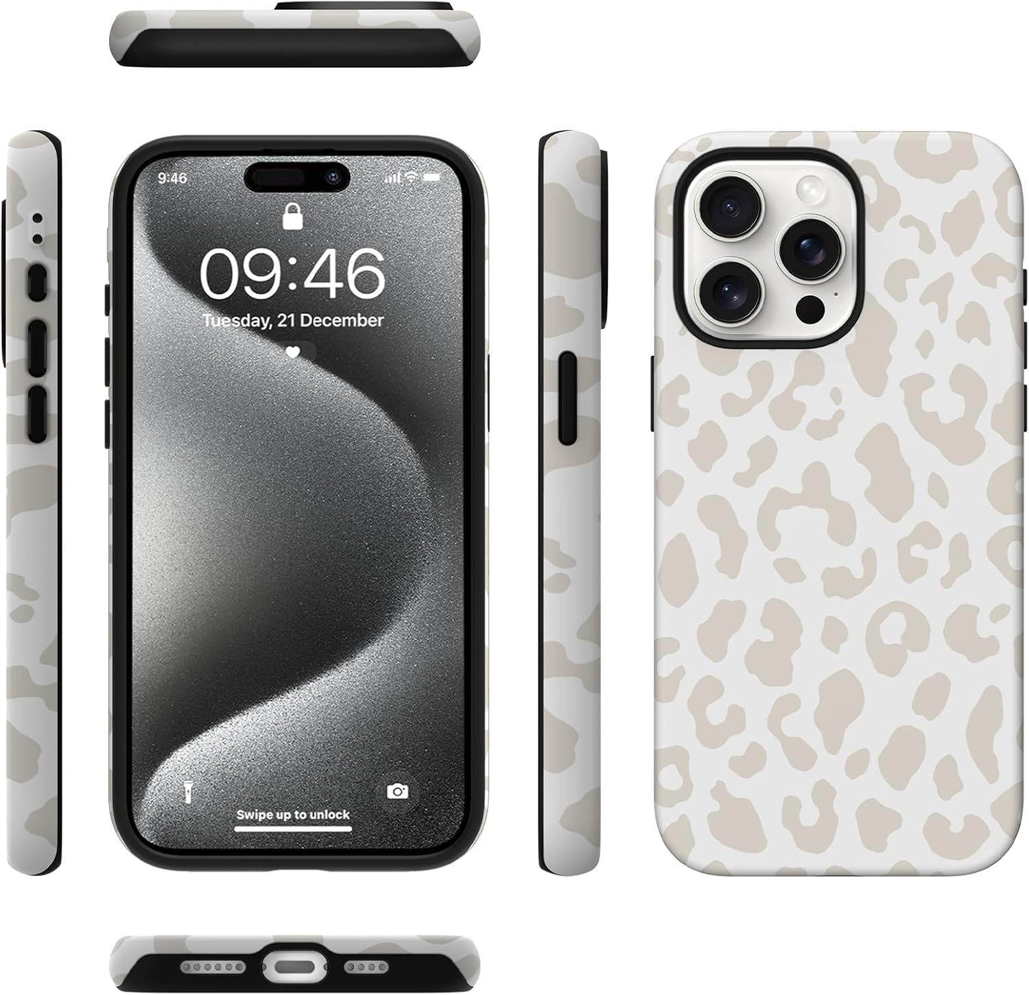 MZELQ Magnetic for iPhone 15 Pro Case 6.1 Inch, White Leopard Cheetah Pattern [Compatible with Magsafe Charging] 2 in 1 Matte Shockproof Protection Hard Phone Cover for Women Men