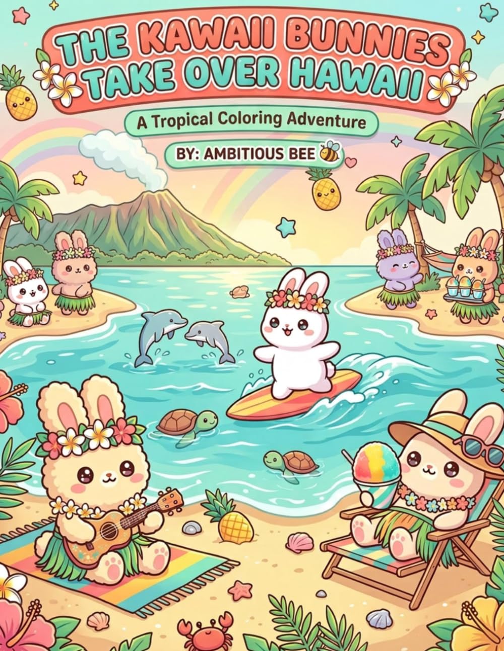 The Kawaii Bunnies Take Over Hawaii: 84 Coloring Pages Adorable Island-Themed Coloring Pages Featuring Cute Kawaii Bunnies Surfing, Baking, Exploring ... Hawaiian Life (The Kawaii Bunnies Series)