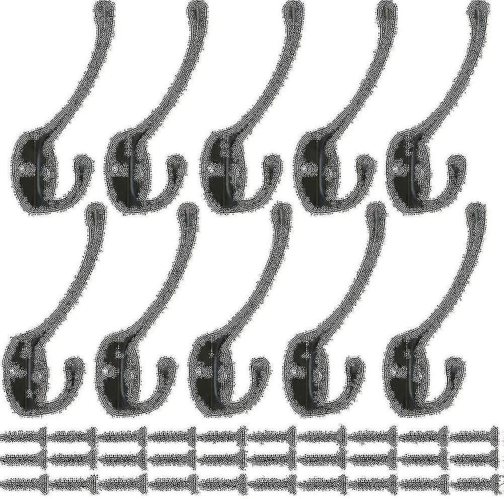 JOYHAPPST 10 Pieces Vintage Black Wardrobe Hooks, Wall Hooks Metal Hook Coat Hooks with 25pcs Screws