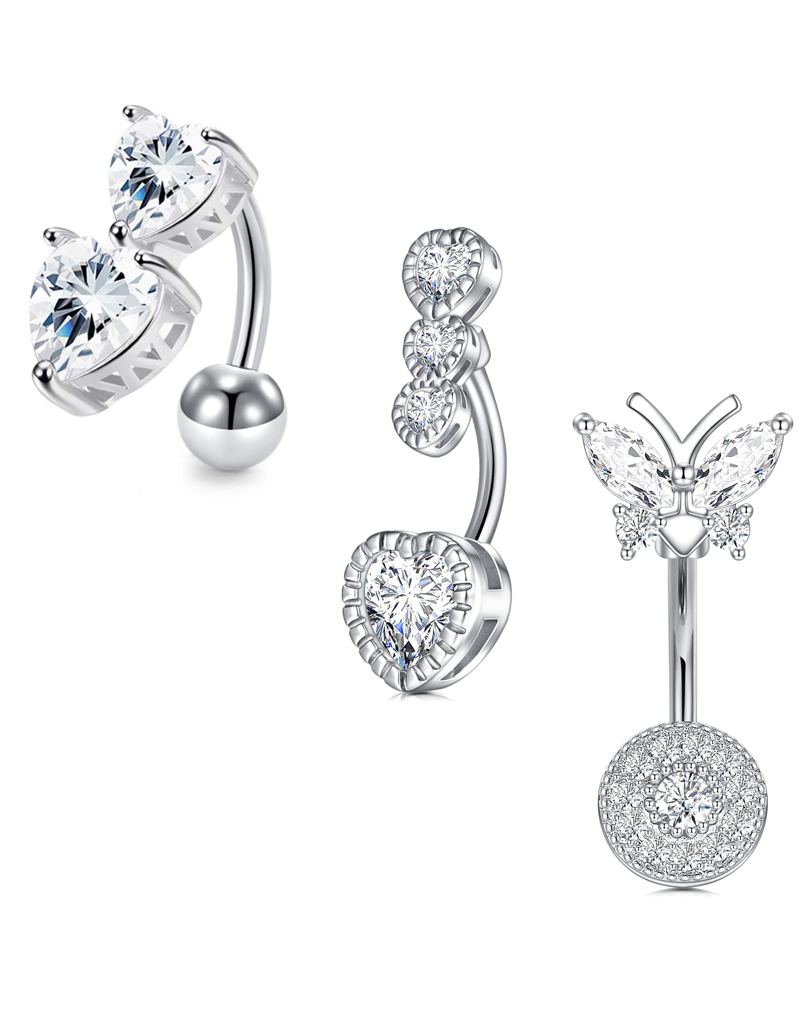 LAURITAMI Piercing de Ombligo Acero Inoxidable Anillos de Vientre 10mm 14G Barbell CZ Gema Retenedores Joyas