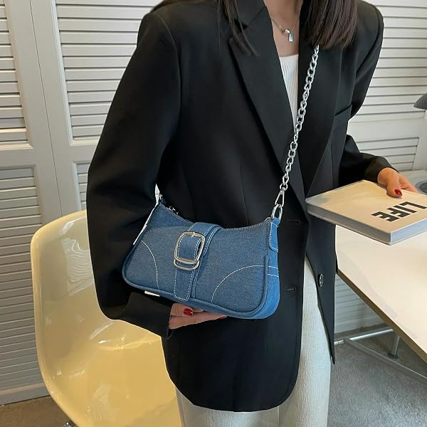 Borsa a Mano Donna Jeans dal Design Piccolo Tracolla Incrociata da in Tela-b - 3