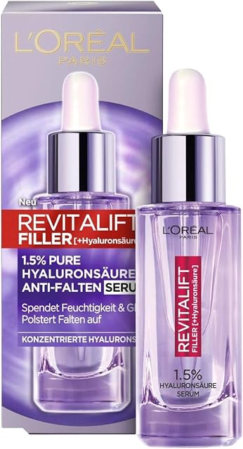 L'Oréal Paris Serum hialuronowe, Revitalift Filler, pielęgnacja twarzy, przeciwzmarszczkowa, z 1,5% czystym kwasem hialuronowym i witaminą C, 30 ml