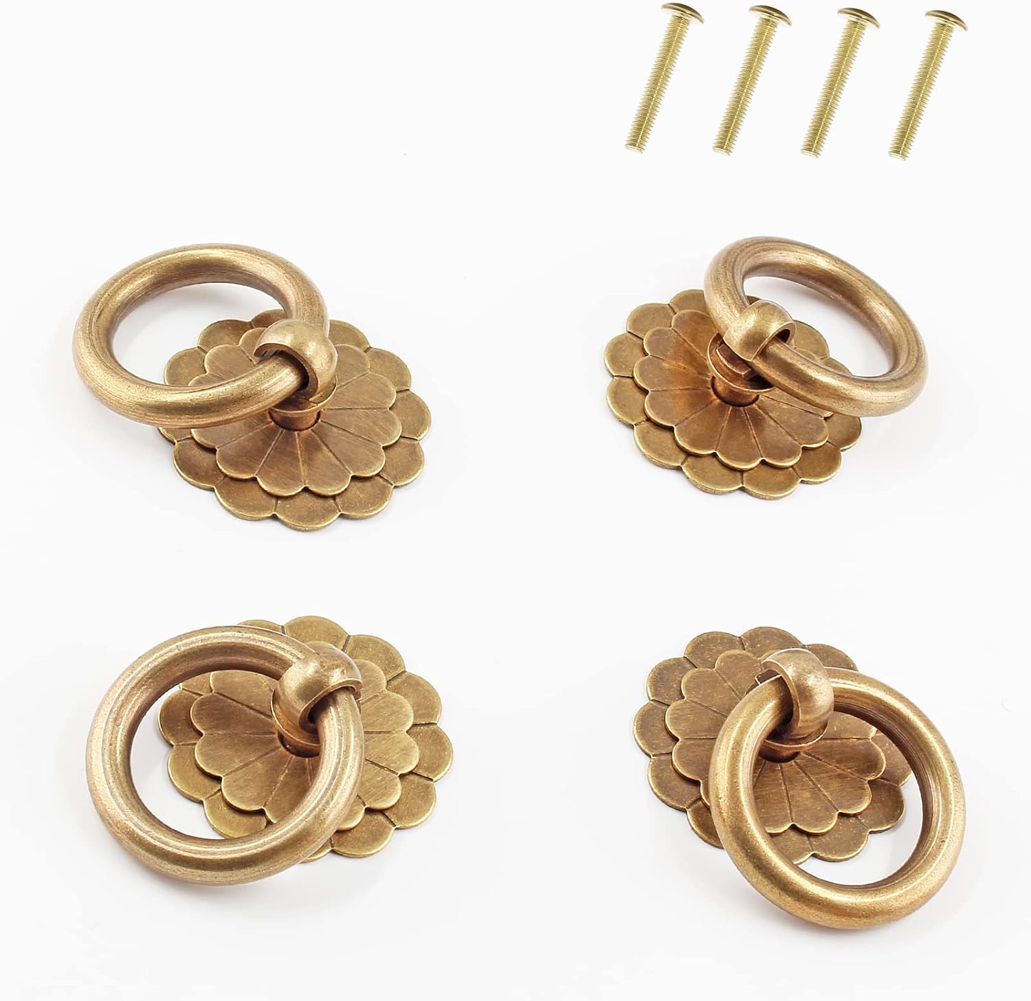 Jiozermi 4 Pcs Metal Ring Pull Handles, Cabinet Ring Knobs, Circle Drawer Pulls for Cabinet Drawer Cupboard Wardrobe, 1.2” OD, Bronze