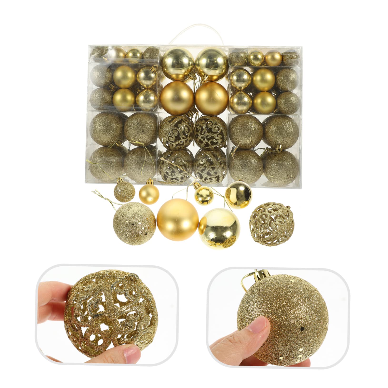 Bolas Navideñas Doradas de Plástico 3-6 Cm con Cuerda para Colgar, Caja 100 Piezas para Adornos Creativos de Árbol y Hogar en Navidad
