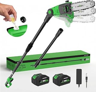 SOYUS 8-Inch Cordless Pole Saw with Charger 2x3.0Ah Batteries | Cordless,Auto Oiling,Multi-Angle,15-Foot Max Reach,16ft/s Speed,for Tree Trimming