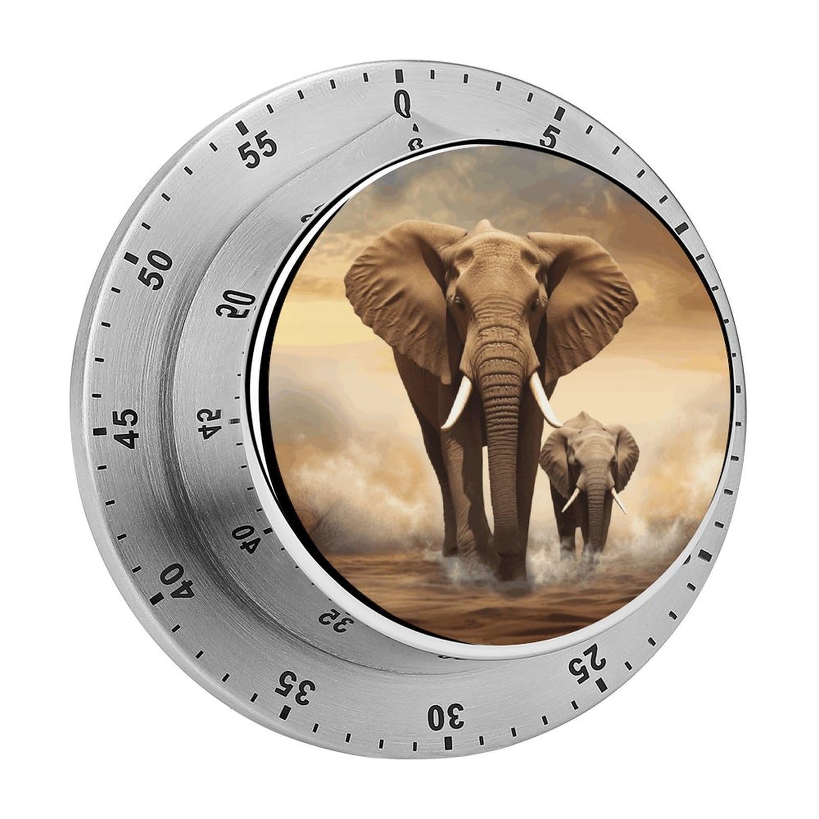 Elephant and Baby Elephant Timer Exquisite Stainless Steel Magnetic Timers Waterproof Durable Mechanical Countdown Countup for Loud Alarm for Baking Grilling Studying