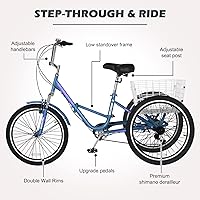 Vista 130 de H&ZT Triciclo para adultos, bicicleta de 3 ruedas, triciclo crucero, con engranaje de 7 velocidades, mango de freno de estacionamiento, escalón