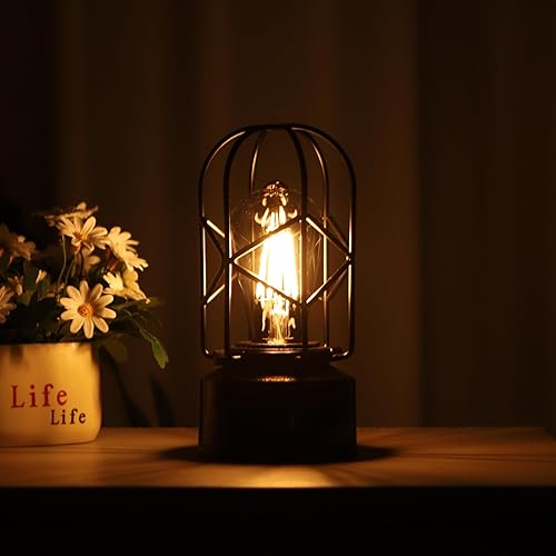 Miniatura 4 de Lámpara de mesa pequeña de tacto industrial para dormitorios, lámpara de noche vintage regulable de 2 vías con puertos USB C y A, lámpara rústica,