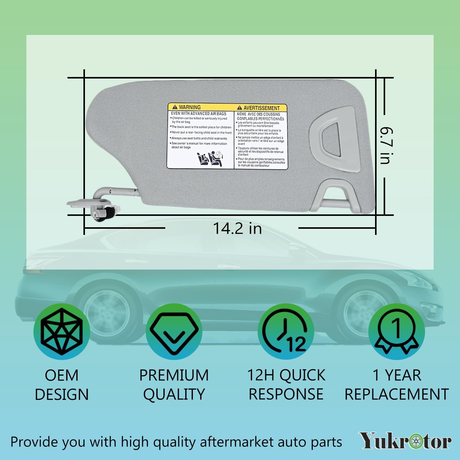 Left Driver Side Sun Visor LH with Mirror Compatible with 2013 2014 2015 2016 2017 2018 Nissan Altima Replaces OE# 96401-3TA2A, Color: Gray (Left Driver Side)