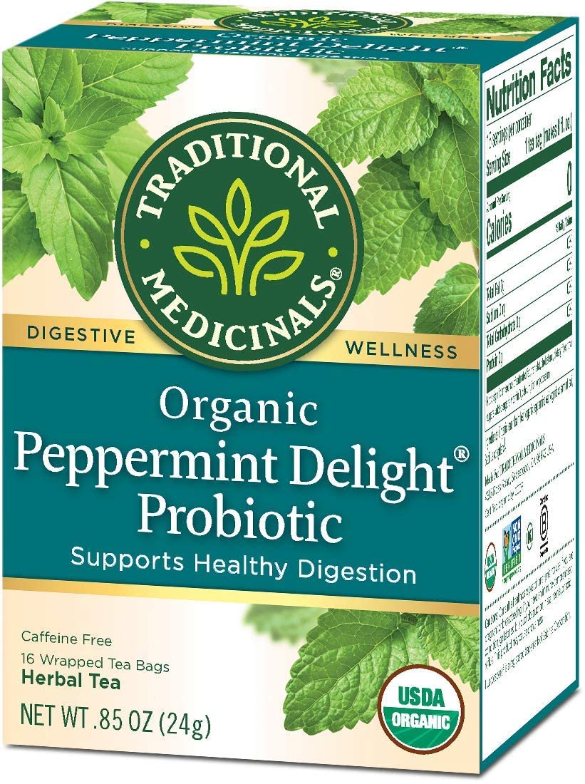 Traditional Medicinals Organic Peppermint Delight Probiotic Tea Supports Healthy Digestion (16 Count (Pack of 6))