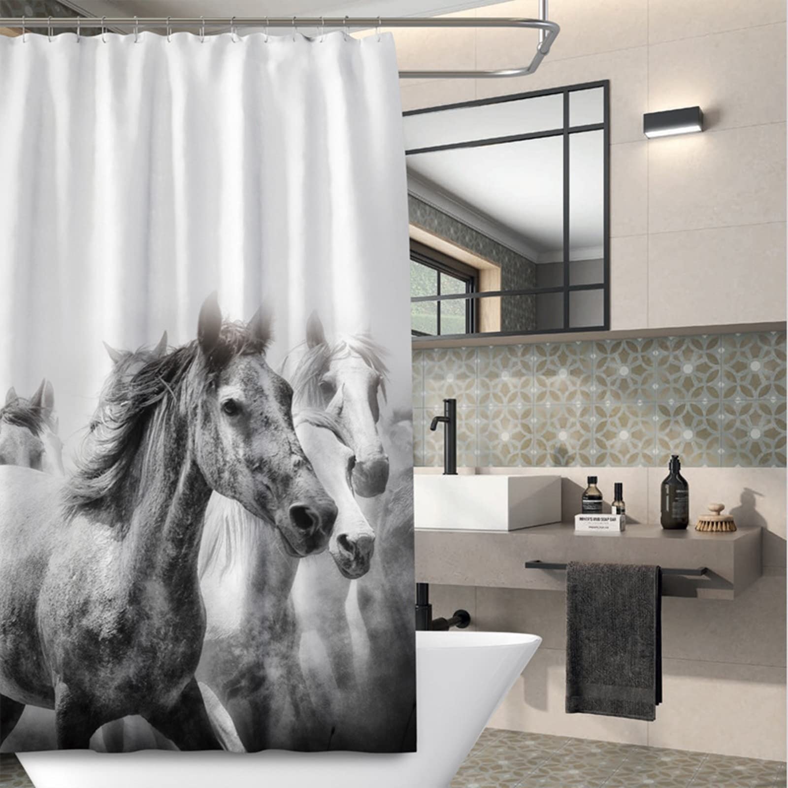 Tende da doccia per bagno, tenda da doccia corta, in poliestere, bianco, grigio, tenda da doccia 150 x 180 cm, decorazione per il bagno