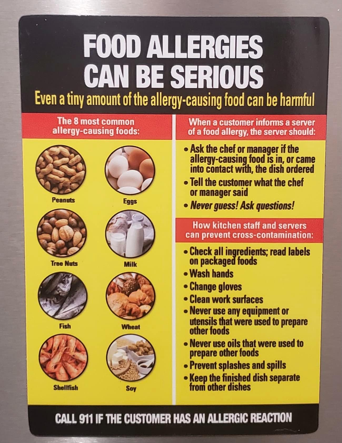 Restaurant Food Allergies sign - Restaurant food allergies poster (Refregirator Magnet, 7x10 Inch, light yellow)