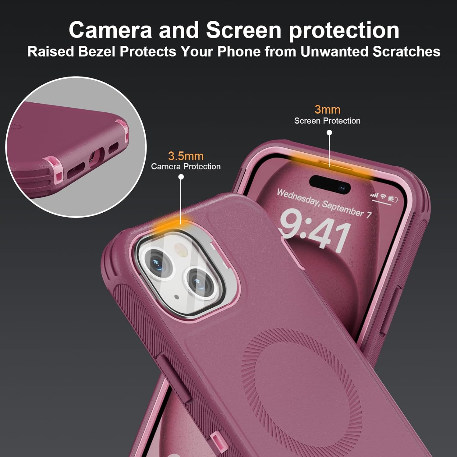 for iPhone 15 Plus Case with Stand & Built-in Camera Cover, MagSafe Compatible, Heavy-Duty Shockproof Protection, Magnetic & Rugged Phone Cover for iPhone 15 Plus 6.7'', Purple-Pink - Image 7