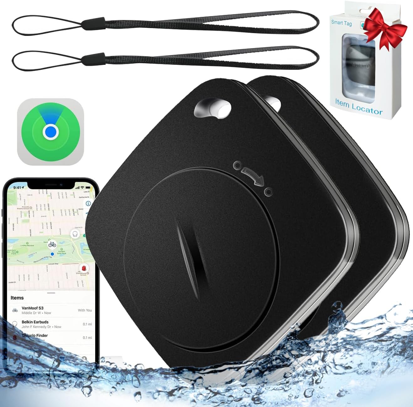Key Finder Bluetooth Tracker Item Locator Finders Works with Apple Find My,Wallet Tracker, Smart Tracker Device, Key Finders & trackers for Keys Bags Wallets Pet Kids Car Luggage, 2 Pack