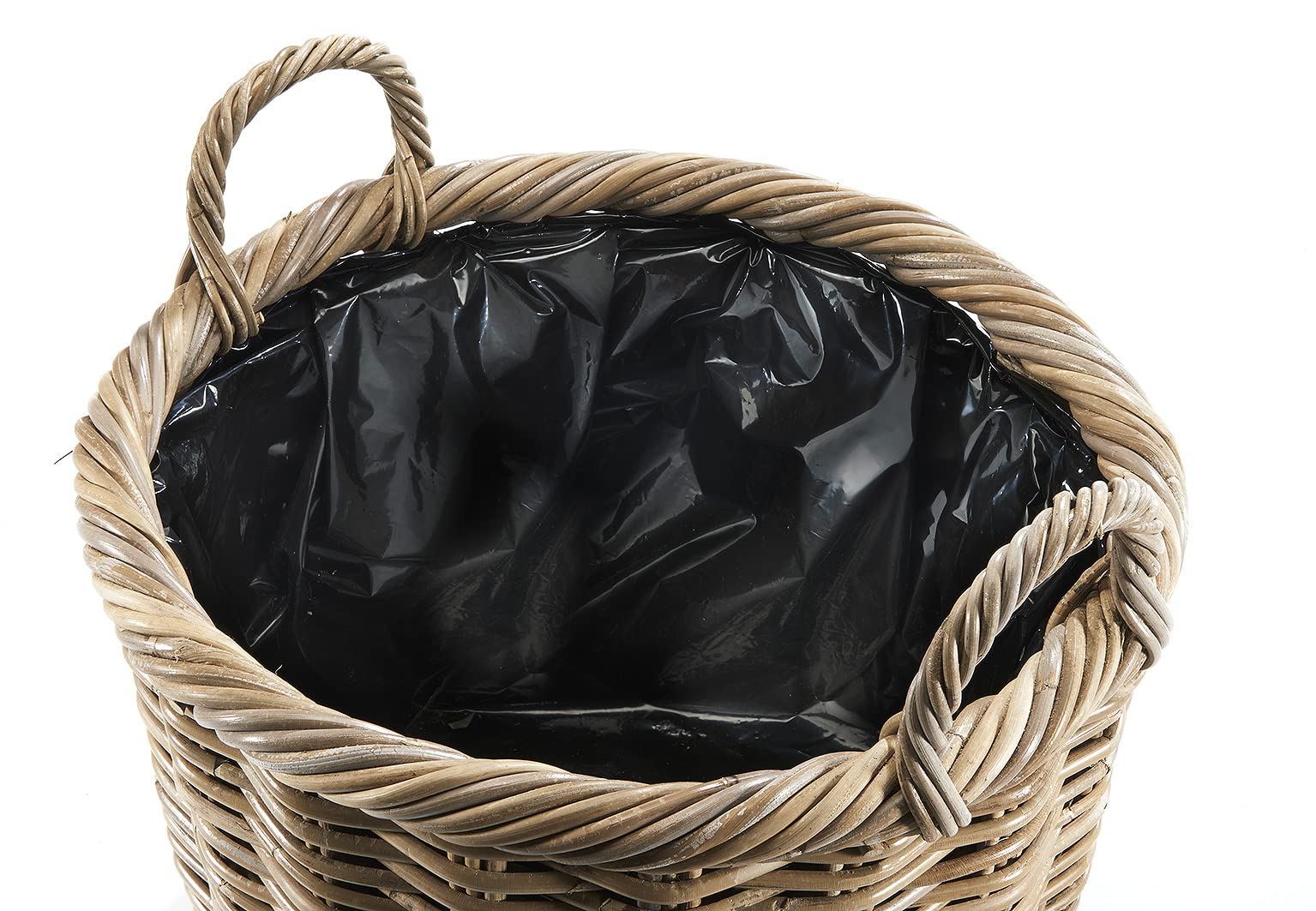 Kobolo Pflanzkorb 2er Set aus Rattan runde Körbe mit Griffen Grau