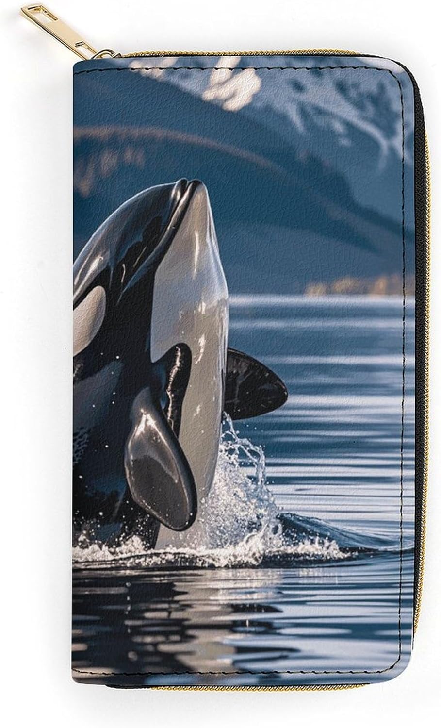 Leather Wallets for Women Orca Killer Whale Printed Wallet Purse Card Holder with Zipper Leather Clutch Wallet
