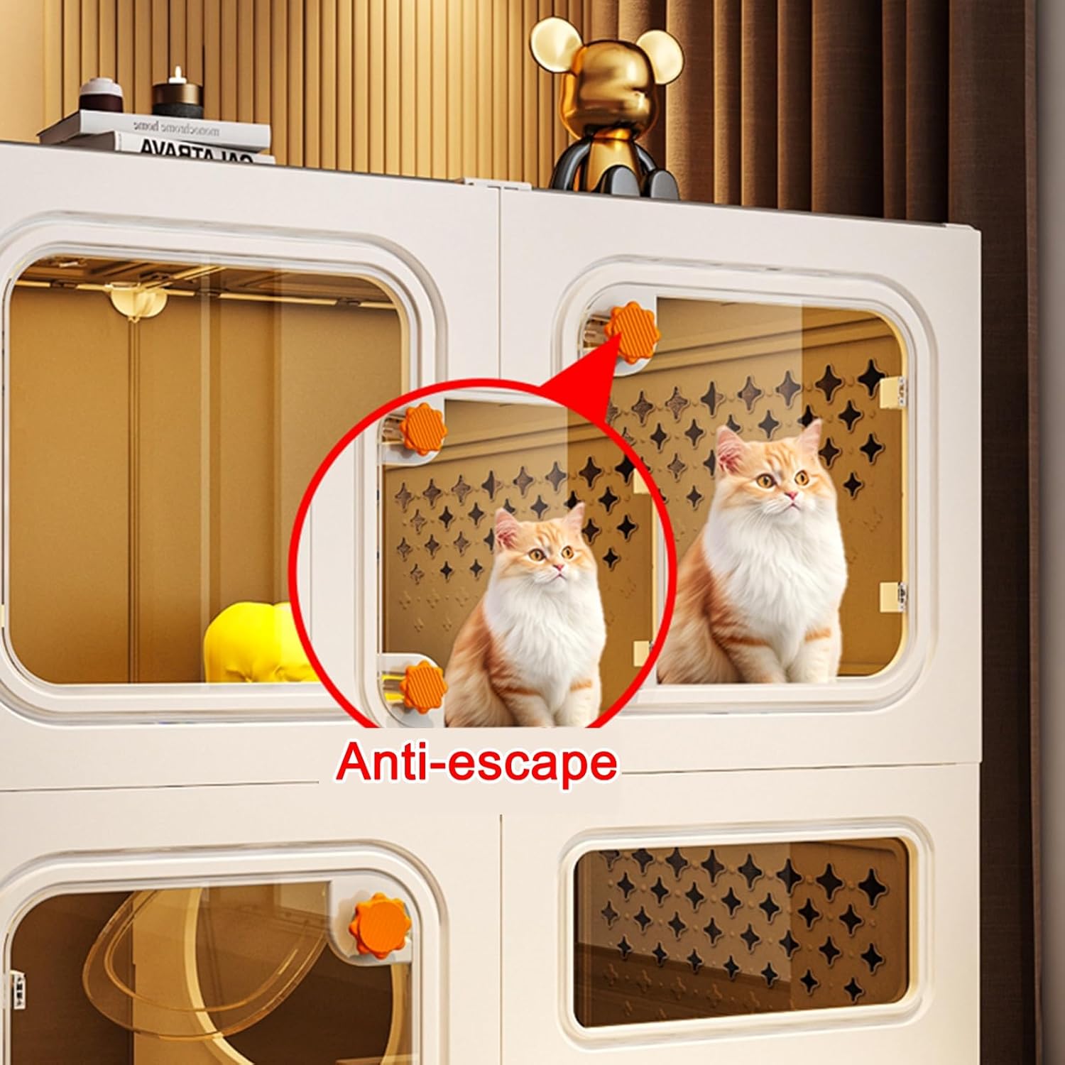 review Large Indoor Cat Enclosure, 2 Tiers Cat Catio Cat House with Transparent Windows and Knob Locks, Multi-Feature Enclosed Cat Condo with Cat Litter Box Drawer for Indoor Cats(Yellow,70*45*105cm)