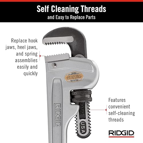 Miniatura 6 de RIDGID 47057 - Llave de tubo recta de aluminio modelo 812 llave de fontanería de 12 pulgadas pequeña plata