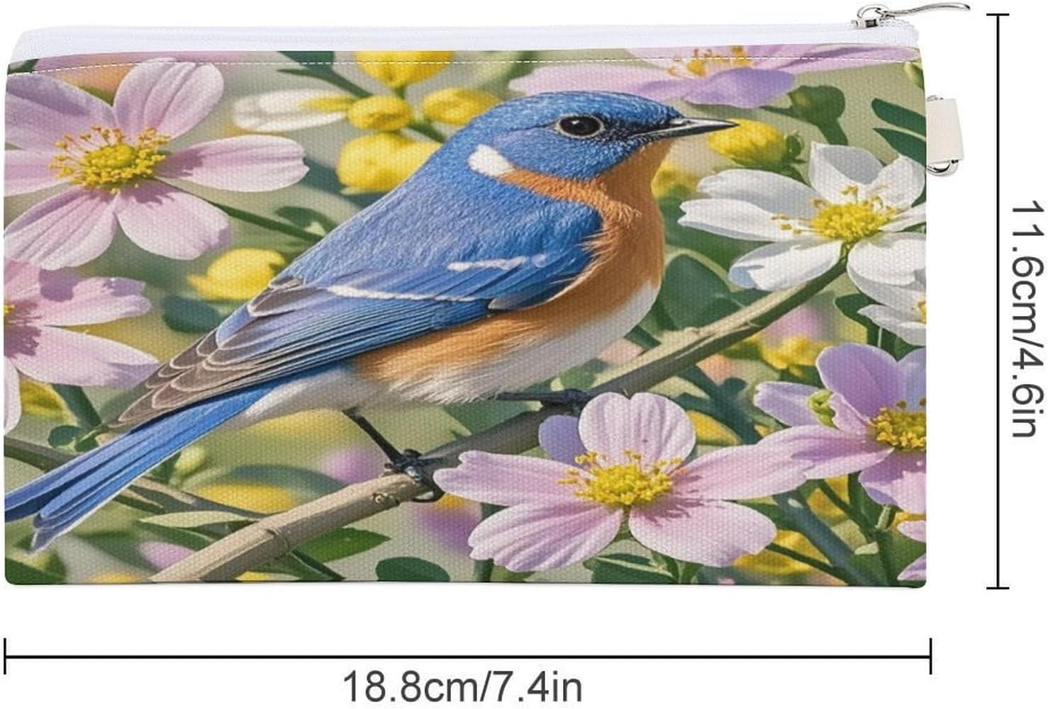Bluebird And Flowers Coin Purse Coin Pouch with Zipper for Men Women Portable Change Wallet Canvas Coin Bag