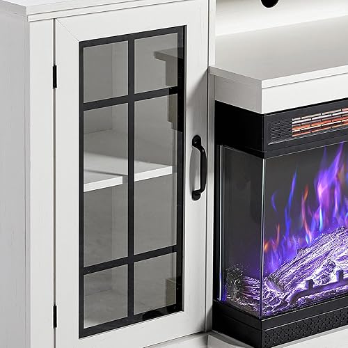 Miniatura 3 de LUXOAK Soporte de TV con chimenea eléctrica de vidrio de 3 lados, centro de entretenimiento multimedia de 59 pulgadas con gabinete de almacenamiento