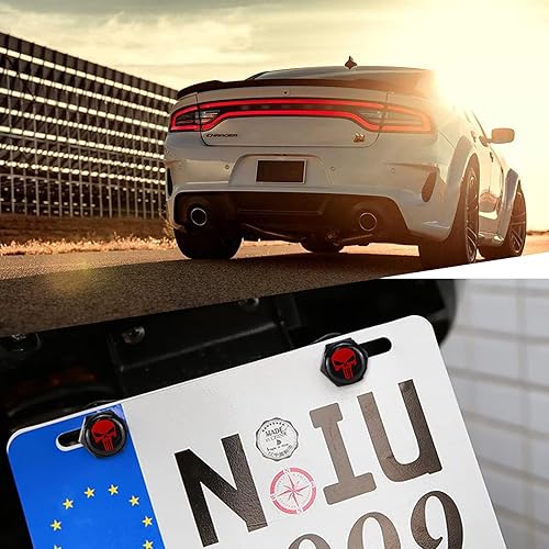 Miniatura 9 de Paquete de 4 tornillos para matrícula, tapones de rosca antirrobo de aleación de aluminio de calavera blanca, tornillos decorativos para marco de