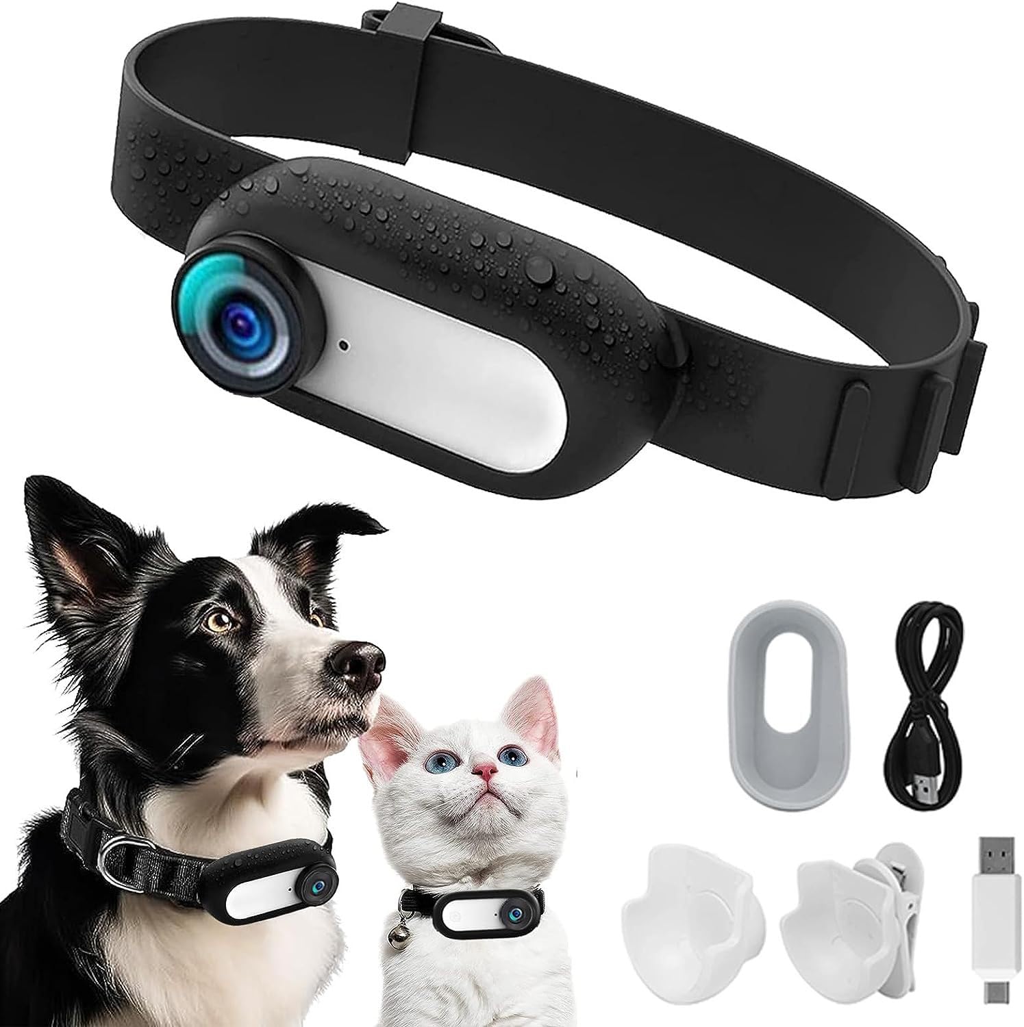 Collar de seguimiento de perros HD 1080P, collar de cámara inalámbrica para gatos con grabaciones de video, mini cámara corporal para mascotas, cámara deportiva para mascotas, cámara de seguridad