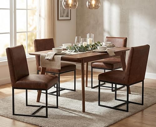 Miniatura 21 de CIMOTA Juego de 4 sillas de comedor modernas de lino, sillas de comedor de mediados de siglo, sillas laterales tapizadas de tela sin brazos con base