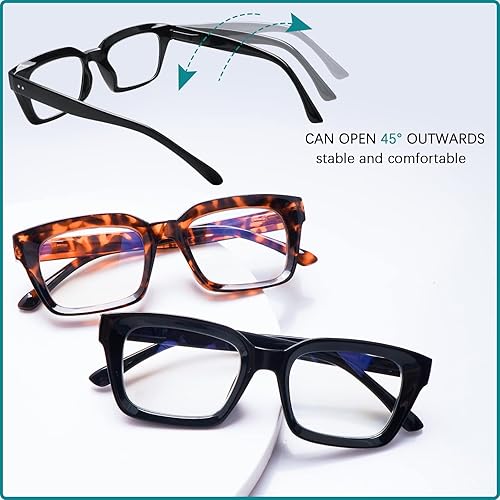 Miniatura 5 de CLASAGA Gafas de lectura retro de gran tamaño para mujer, bloqueo de luz azul, para lectura de computadora, bisagra de resorte, marco cuadrado
