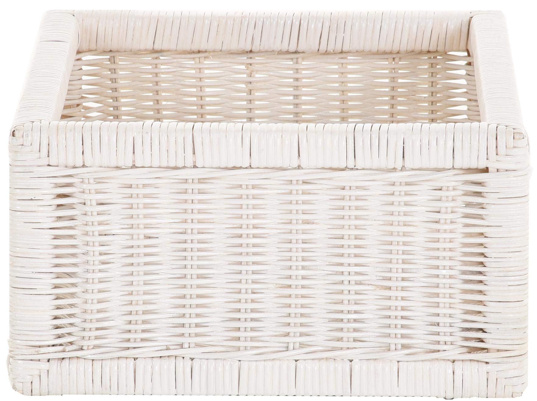 korb.outlet Set / 2 Regalkorb Weiss ca. 43x32x17,5 mit Holzrahmen Rattan Schubfach Box zur Aufbewahrung Schrankkorb Griff