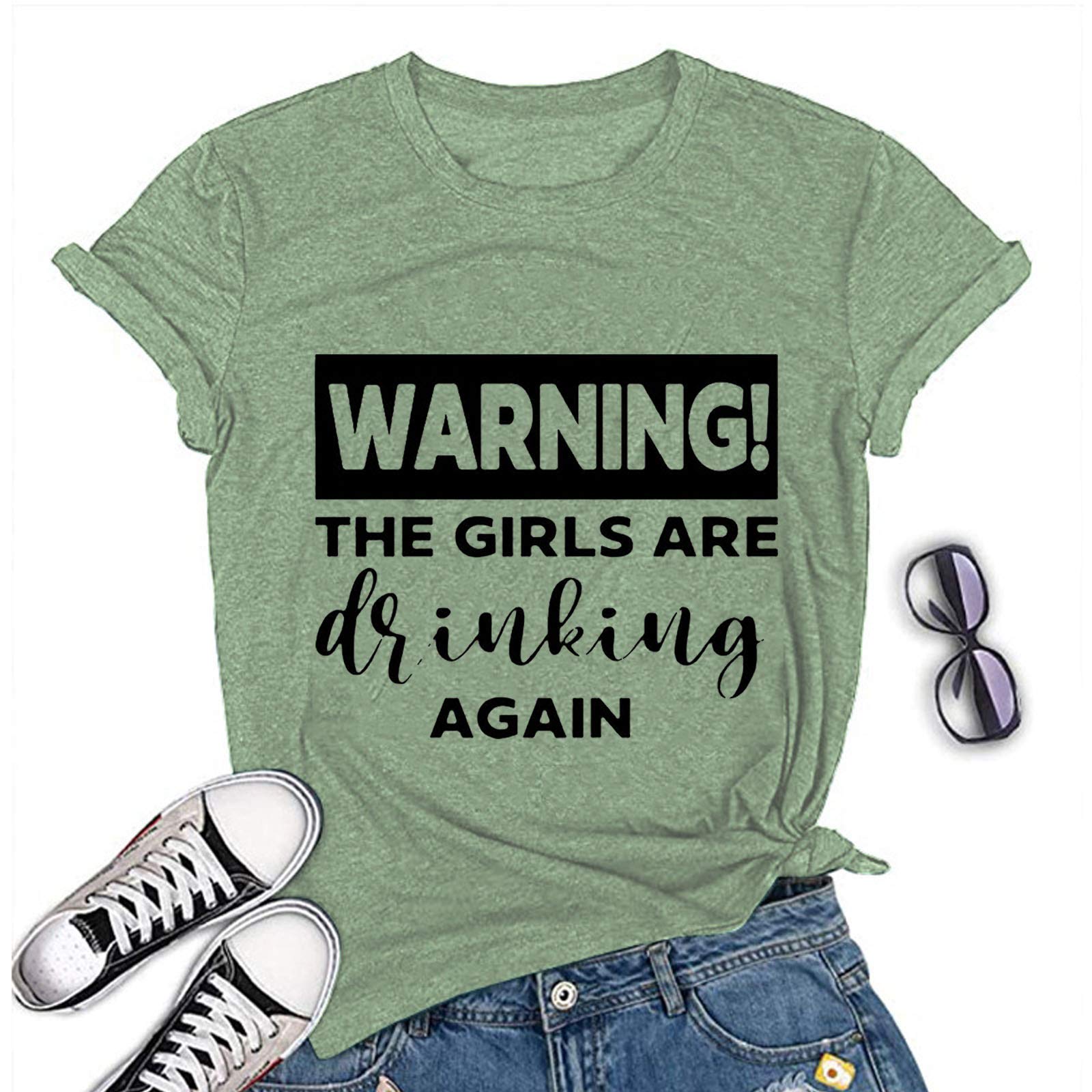 YourTopsWomen Warning The Girls are Drinking Again T-Shirt Funny Drinking Shirt