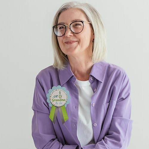 Miniatura 6 de Alfileres de dinosaurio para baby shower para la familia, azul y verde, It's a Boy Baby Sprinkle, Cartulina cintas de raso, Sin gemas.