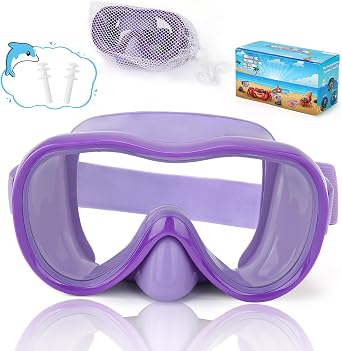iGym Kids Swim Goggles, Snorkel Mask Diving Mask Swimming Goggles with Nose Cover and Elastic Straps Cover & Mesh Bag