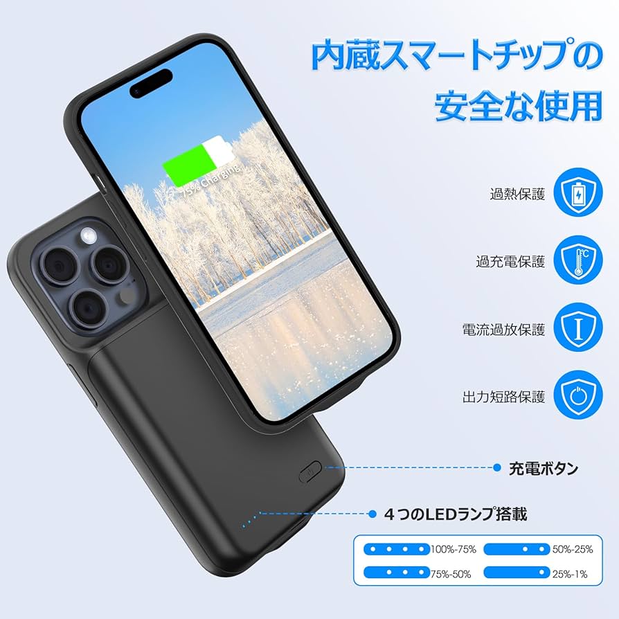Amazon | Gladgogo iPhone 15 Pro Max バッテリーケース 【6800mah大