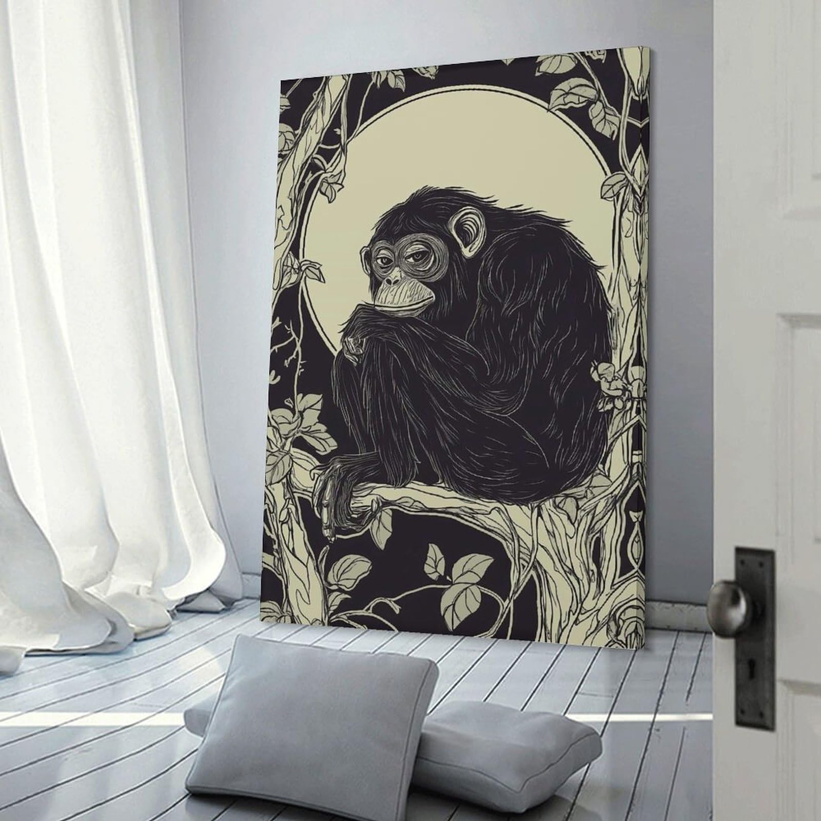 Junmoney Chimpanzee in Moonlight Wall Art Print 24x36inch(60x90cm), for Hallway, Entryway Or Landing, Wall Decor to Refresh Empty Corners, for Cosy Room Updates