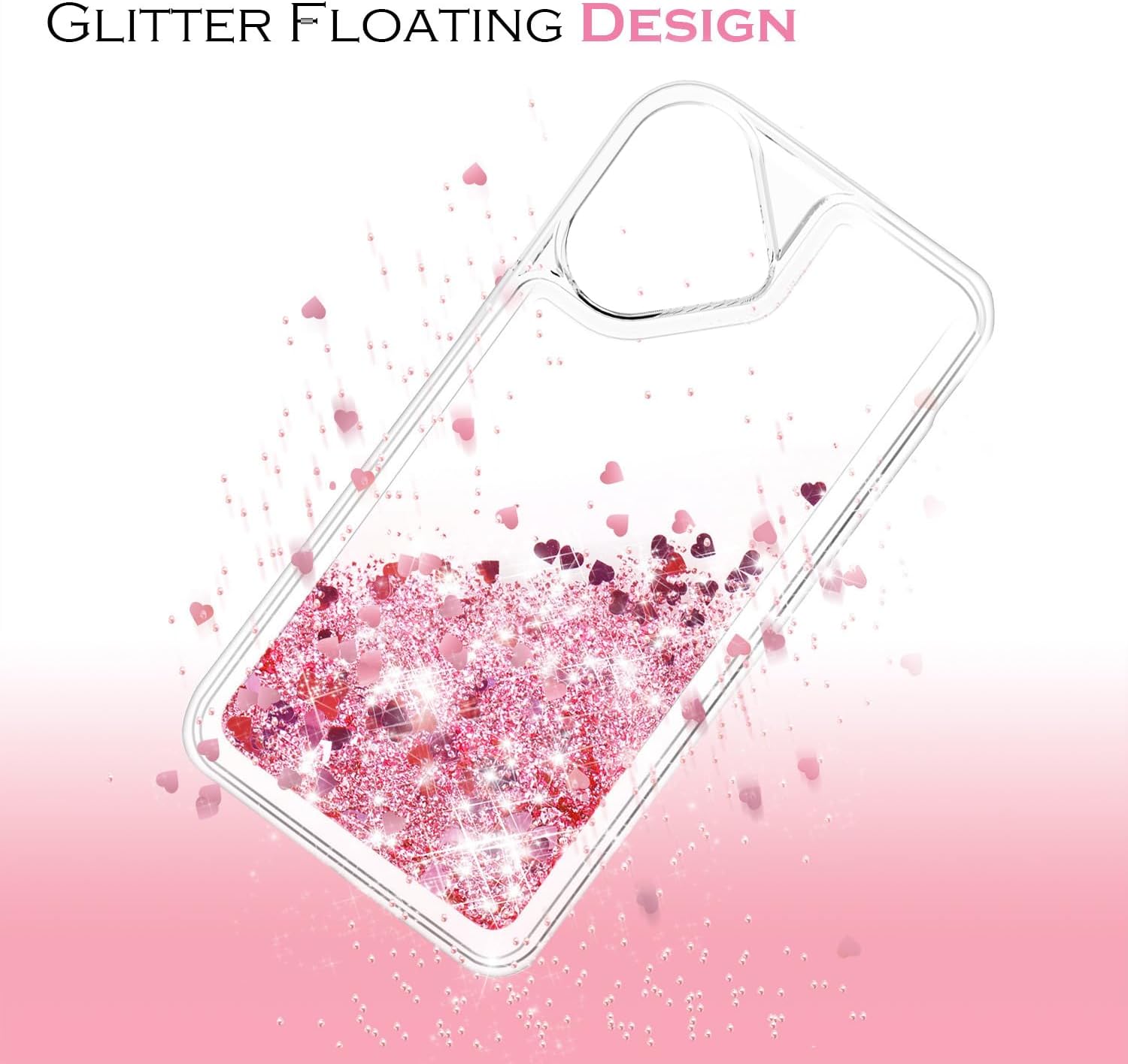 for iPhone 16 Case, Clear Design Bling Flowing Liquid Floating Sparkle Colorful Glitter Waterfall TPU Protective Phone Case, Rose Gold - Image 6