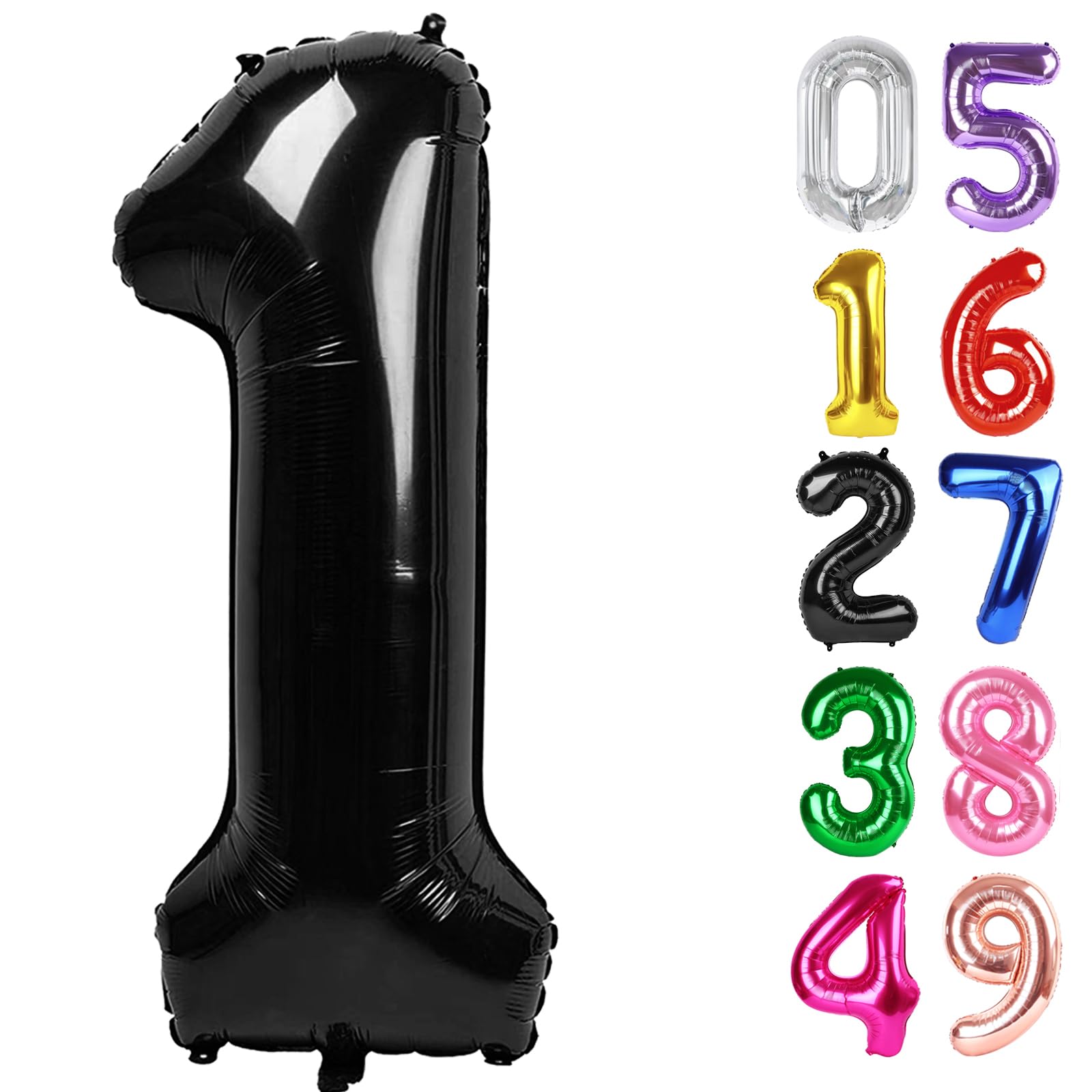 Black Number 1 Balloon 40 Inch, 1st Birthday Balloon for Baby Boy Girl Toddler First Birthday Decorations, Shiny Black Party Supplies