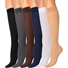 Winterlace Womens Knee High Trouser Socks 6 Pairs Silky Nylon Sheer Opaque Dress Socks Stretchy Lightweight Business Casual