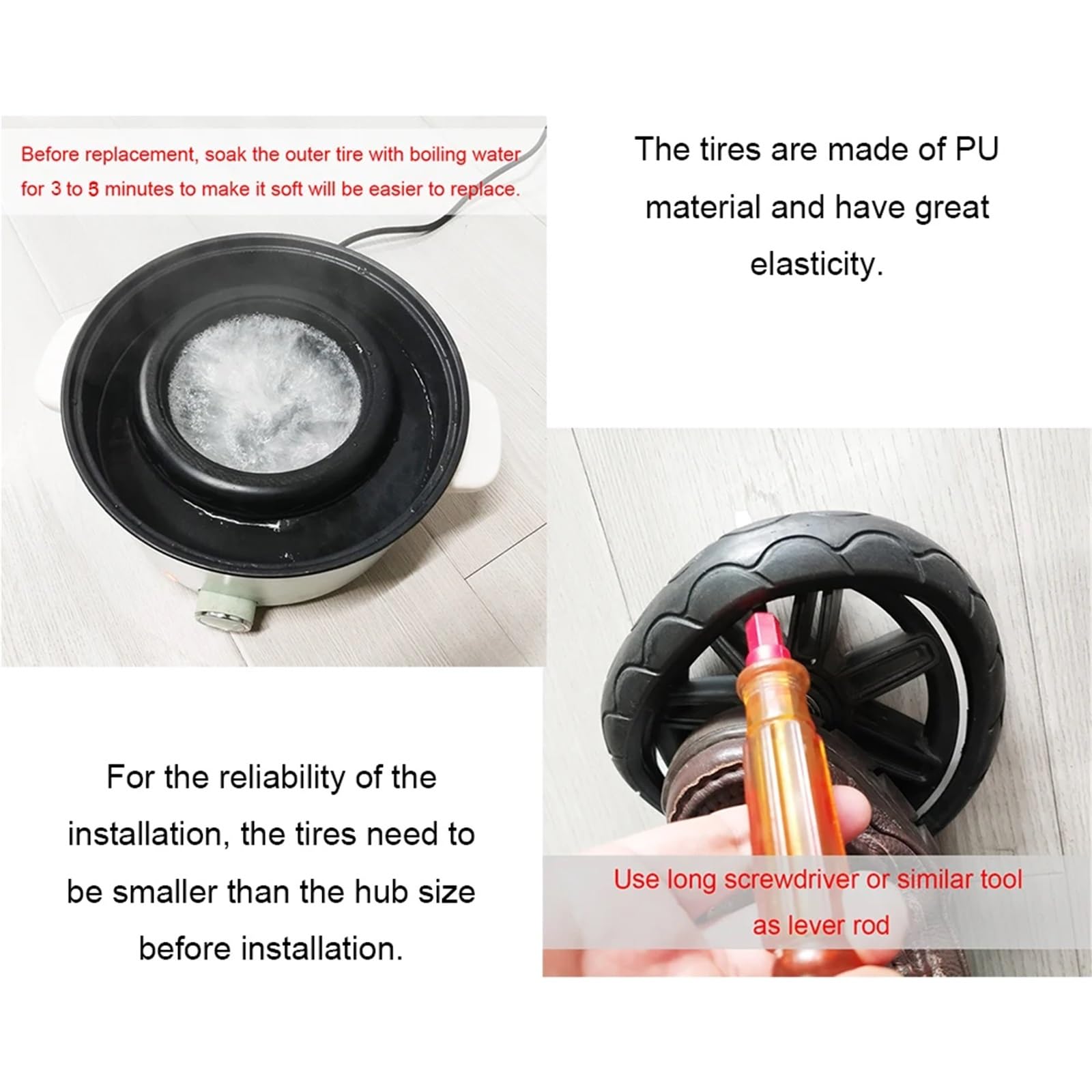 Pneu de poussette personnalisé compatible avec Jane Muum – Housse de pneu avant ou arrière en polyuréthane sans chambre à air – Accessoires de poussette pour bébé (2F-Muum)