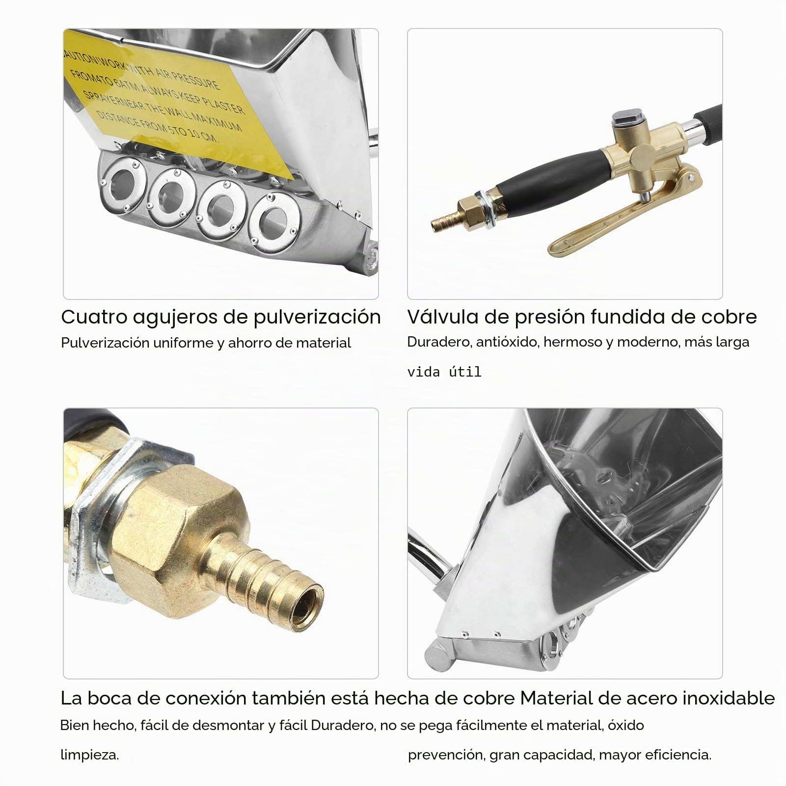Pulverizador de Mortero, Pared Resistente Portátil para Interior Neumático y Pala de Estuco de Cemento, Pintura Exterior, 4 Piezas G1 4, Máquina de Pulverización, Pistola de