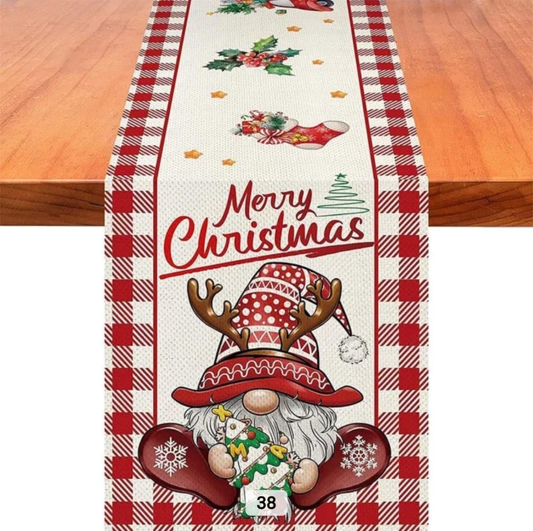 2024 Linen Christmas Flower Faceless Gnome printed bed table runner flag cloth cover kitchen Table decoration and accessories, 183x33cm.