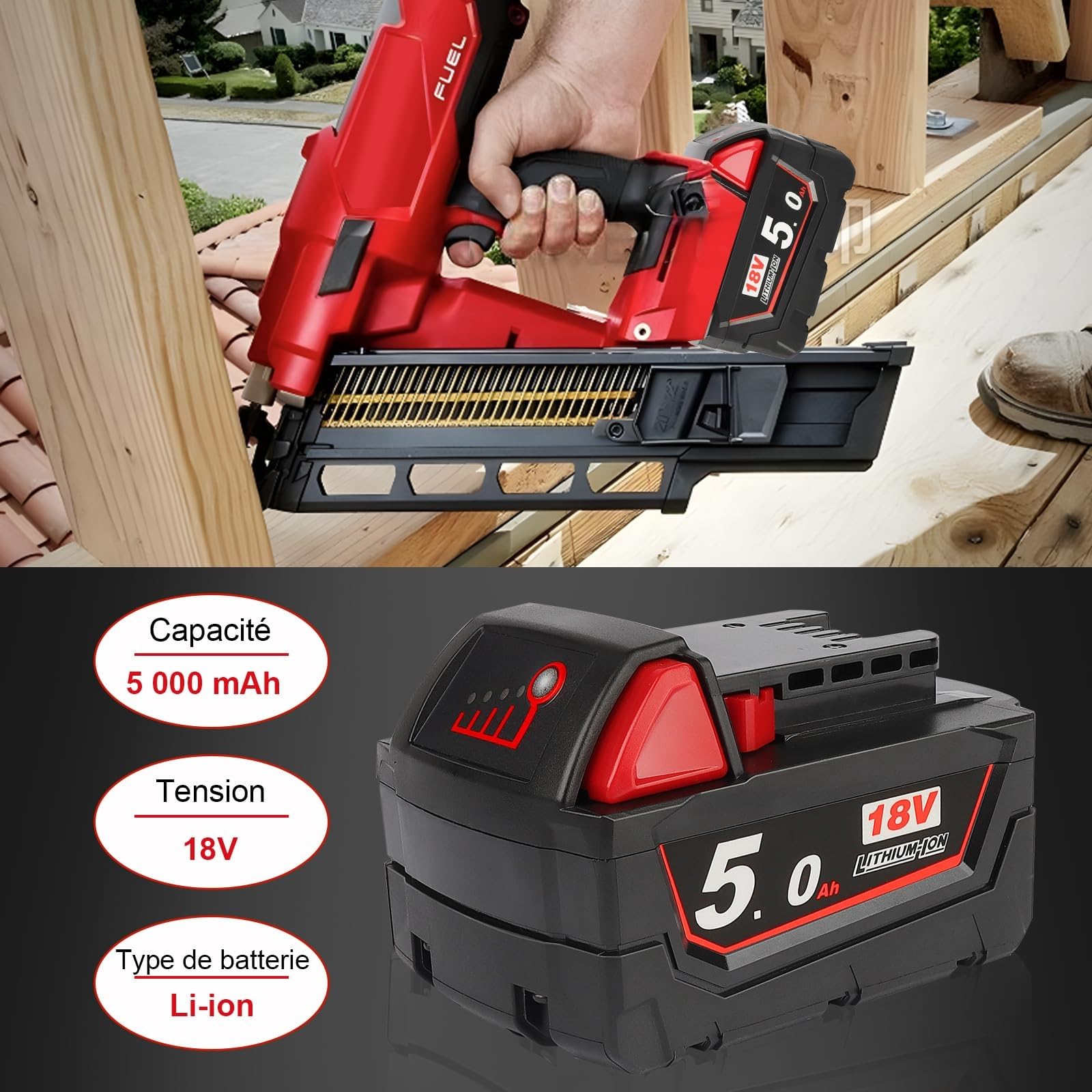 Waitley M18B5 5,0 Ah Batterie pour Milwaukee M18 48-11-1850 48-11-1852 48-11-1820 48-11-1828 48-11-10