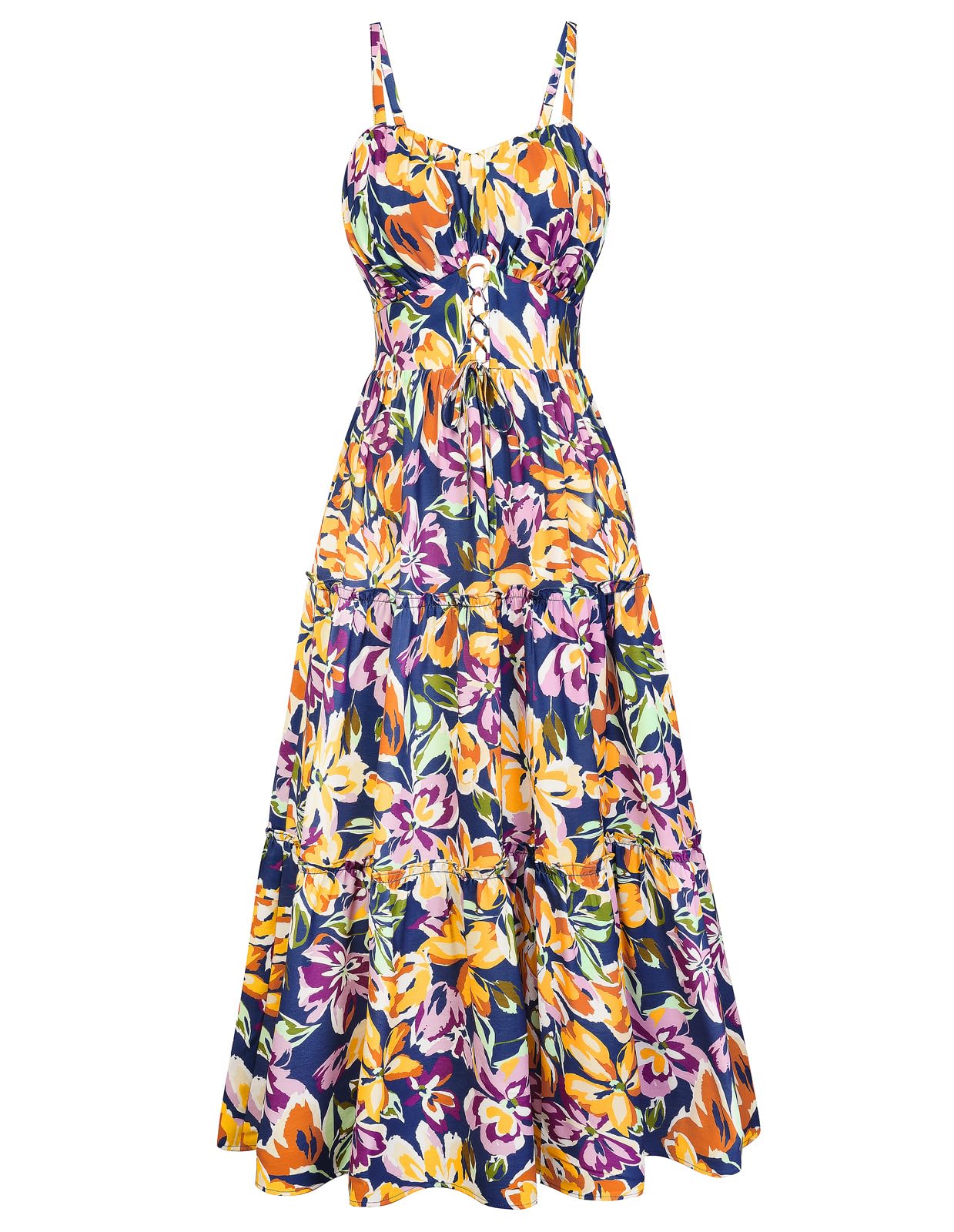 GRACE KARIN 2026 Women's Spaghetti Vacation Sundress Summer Beach Flowy Boho Floral Maxi Dresses with Pockets Blue Purle Floral S