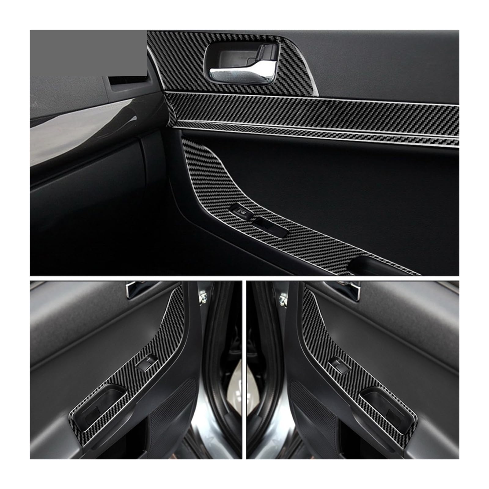 Fit For M-I-T-S-U-B-I-S-H-I Lancer 2008 2009 2010 2011 2012 2013 2014 2015 Car Door Window Switch Panel Trim Sticker Real Soft Carbon Fiber(Car Door Trim A)