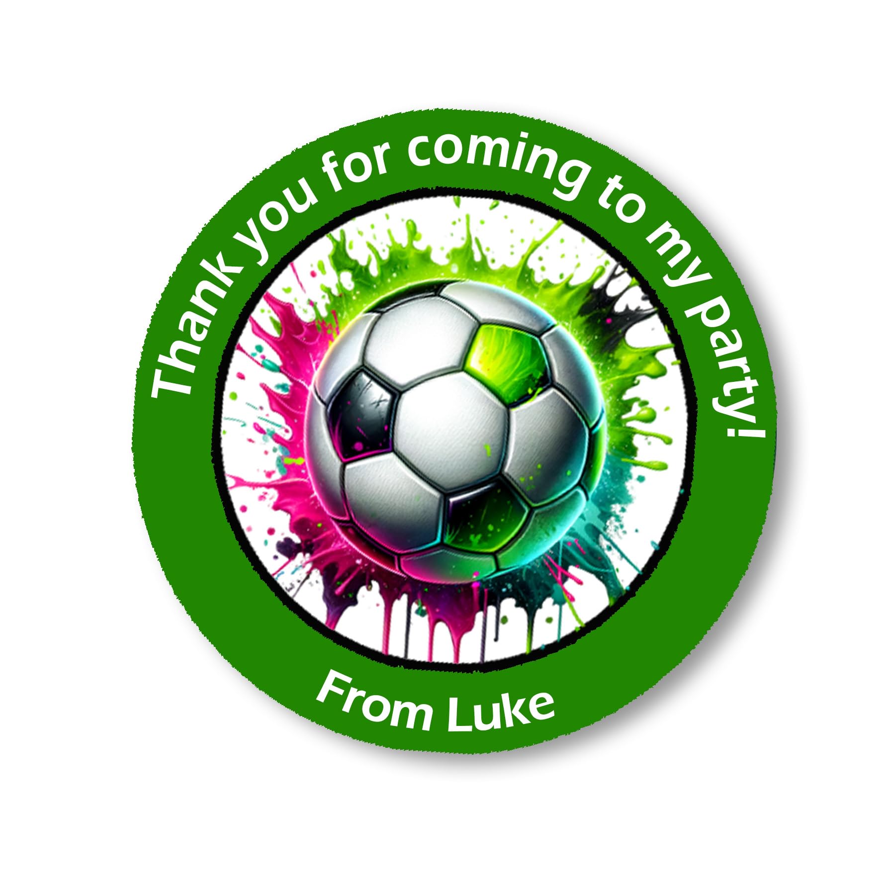 Personalised Football Party Stickers x35 (37mm) Round Labels for Party Bags, Favours or Sweet Cones – Football Themed Birthday Decoration - 35 Green Stickers