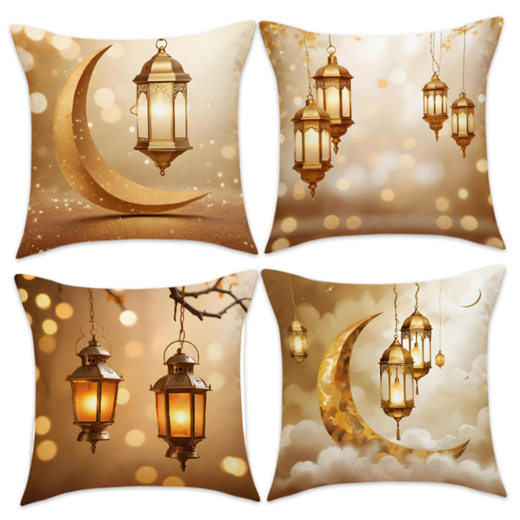 Bemonew Assorted Color 4Pcs Ramadan Pillow Covers, Decorative Pillow Covers 18X18 Ramadan Mubarak Cushion Case For Home Couch Sofa Bedroom