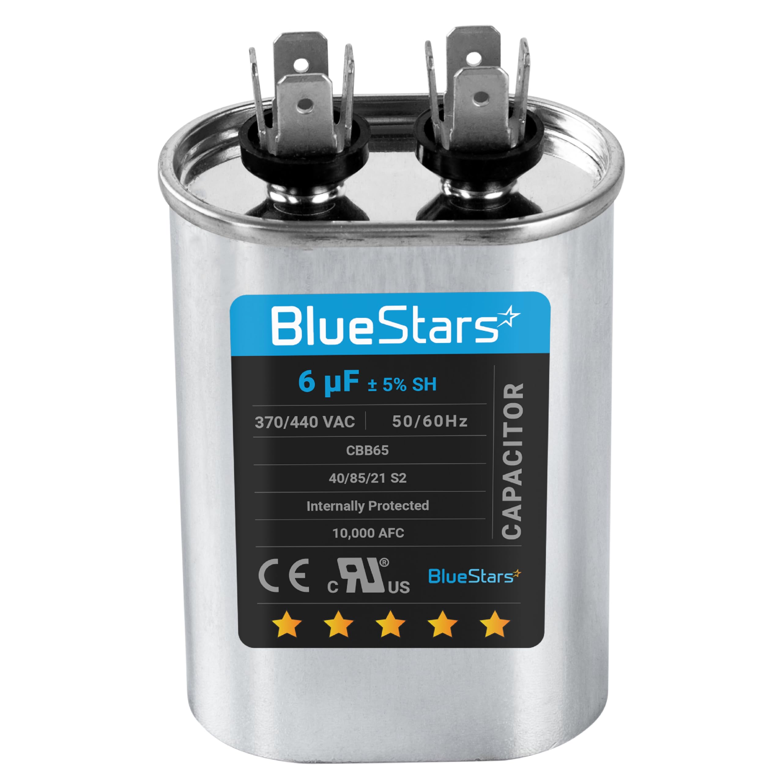 [2025 Updated] 6 uF MFD 6uf ±5% 370-440VAC Oval Run Start Capacitor 50/60 Hz AC Electric Replacement Part by Blue Stars - Exact Fit for AC Motor Run