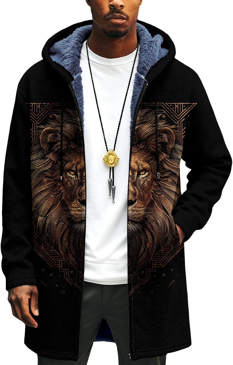 Mens Long Cardigan Hoodies Full Zip Fleece Lined Jackets Fashion Knitted Color Block Hooded Coat with Pockets