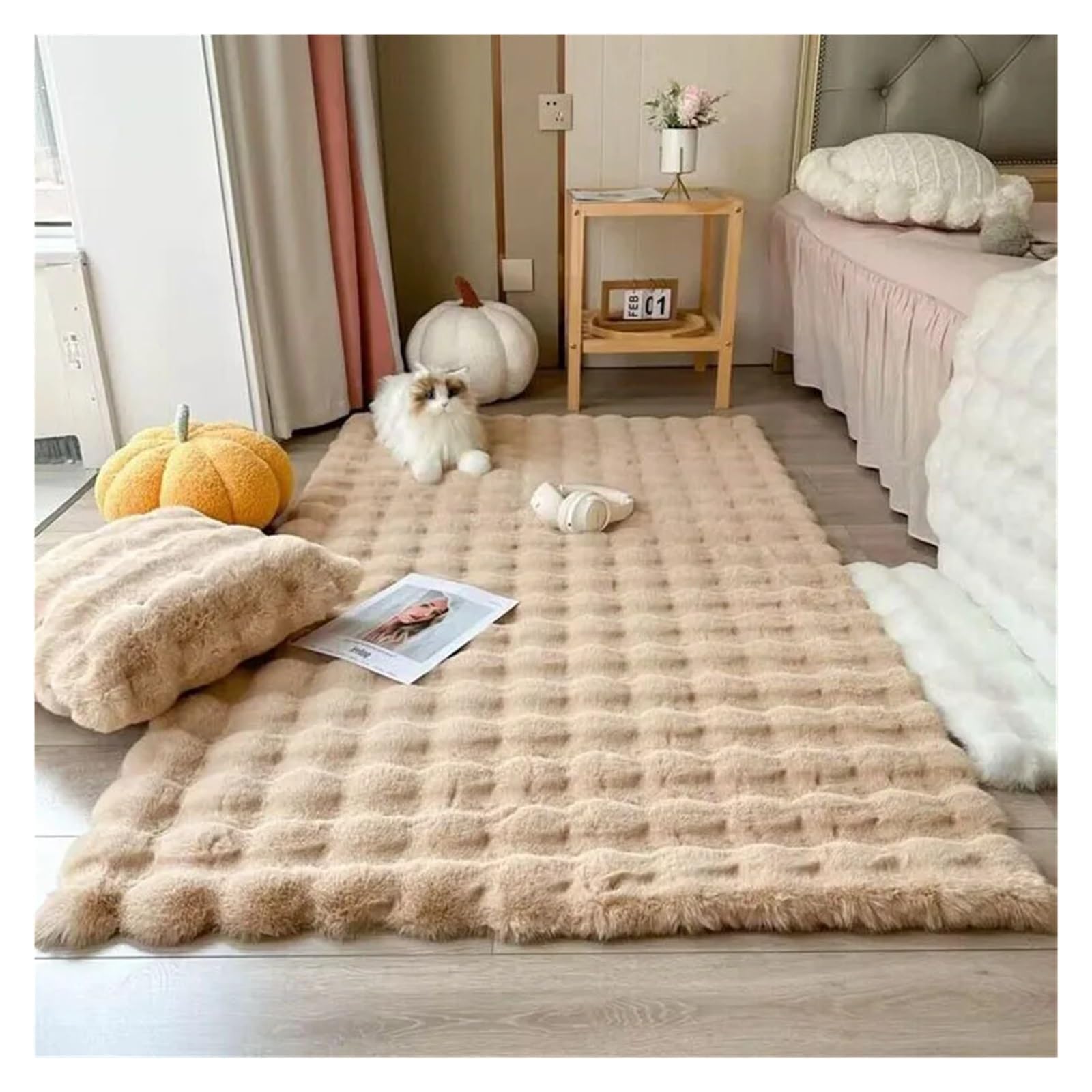Tapis en peluche à bulles camel 60x100cm pour chambre d'enfant