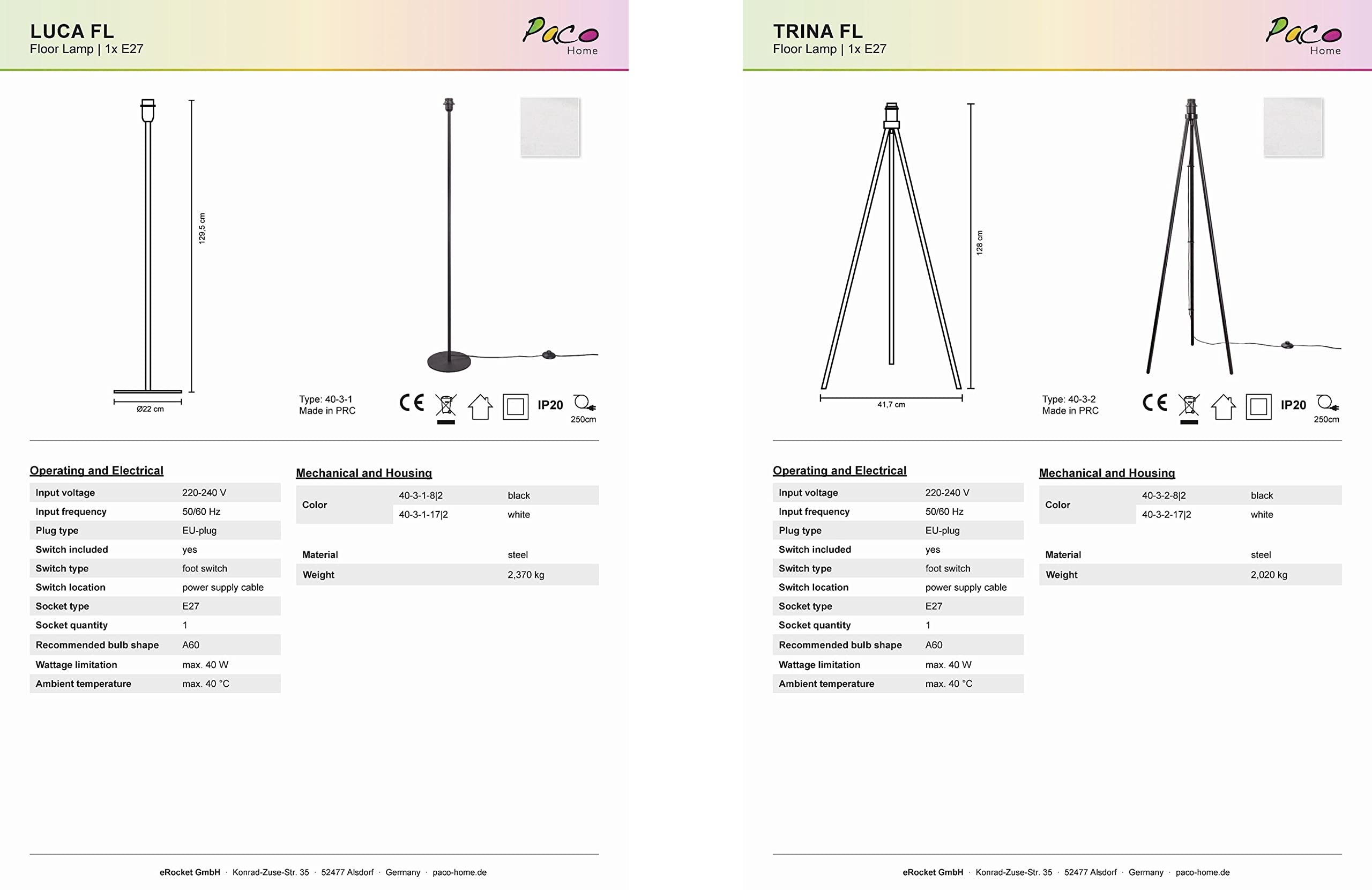Paco Home Stehlampe Leselampe Wohnzimmer Deko Büro Dreibein Lampenschirm Rund Stoff Lampe Blumen Muster Jungle E27, Farbe:Design 1 (Ø45,5 cm), Leuchtenart/Farbe:Stehleuchte Dreinbein - Weiß